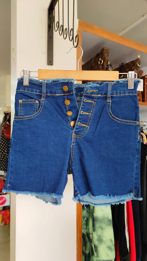 Dark Blue Bottom & Waist Ribbed Denim Shorts